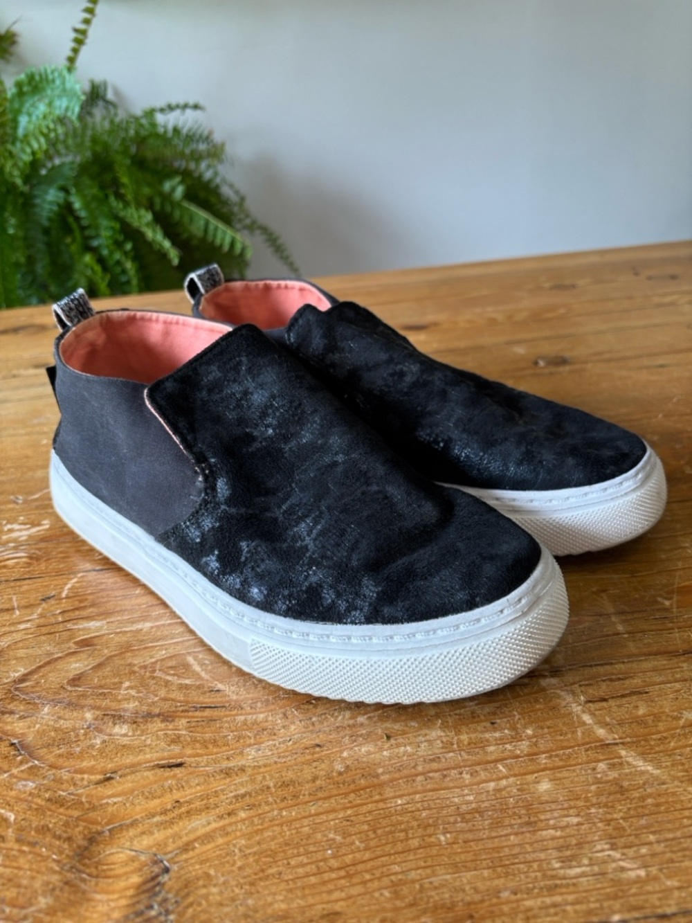 Hey Dude Peyton Croco Black Slip-On Platform Sneakers with White Soles